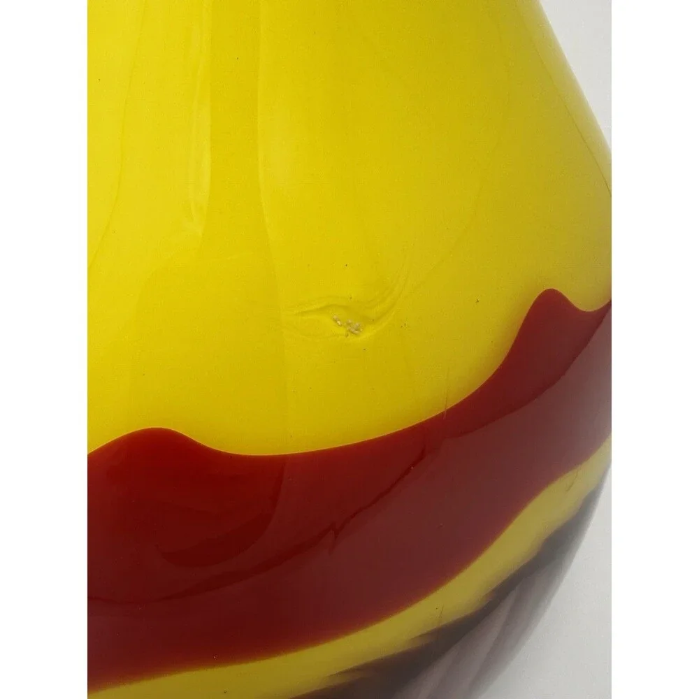 Yellow Red Brown Swirl Art Glass Vase Glossy Decorative Finish